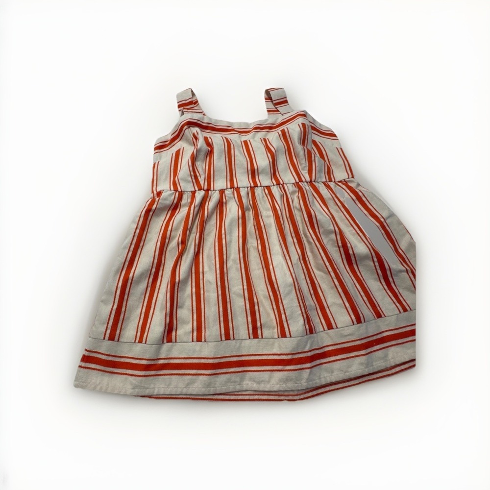 Cabi Womens Medium Cream Orange Striped Sleeveless Strappy Smocked Babydoll Top - Picture 2 of 9